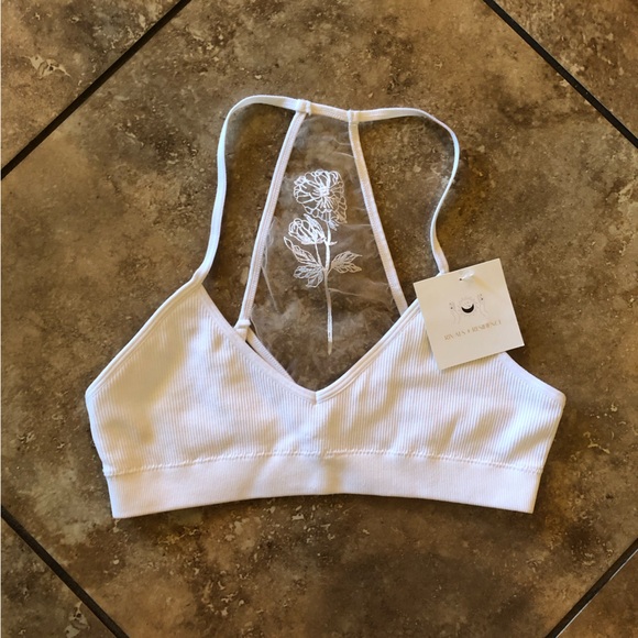 NWT white flower bloom tattoo mesh bralette - Picture 8 of 8